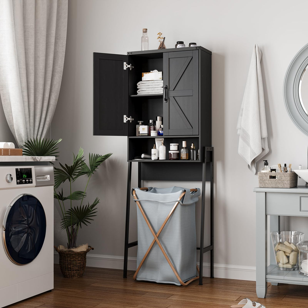Over The Toilet Storage Cabinet with 2-Door Design Black P502064