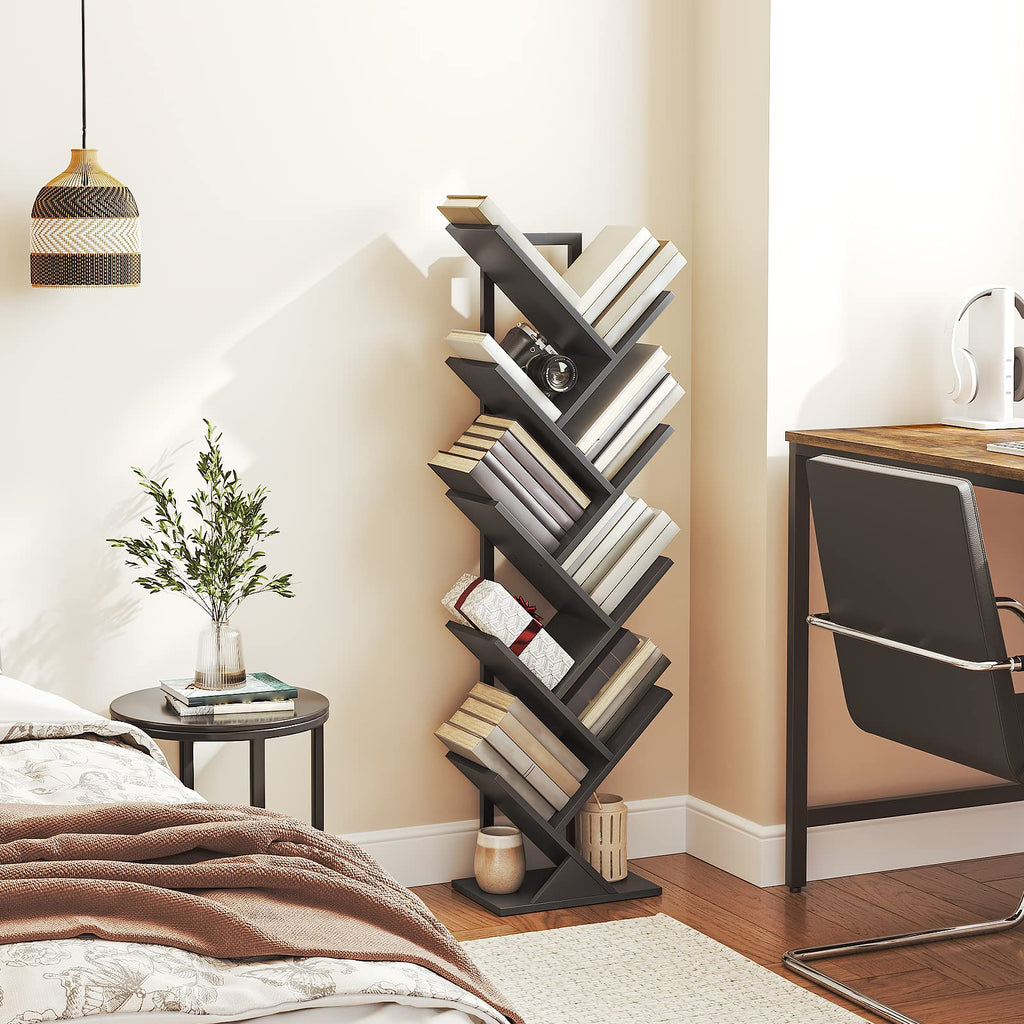 Black 9-Tier Wood Tree Bookshelf M9652