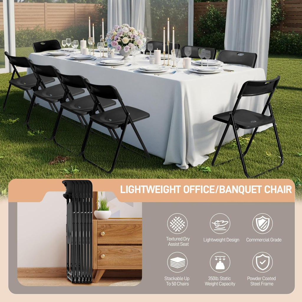 10 PCS Black Plastic Folding Chair T198422