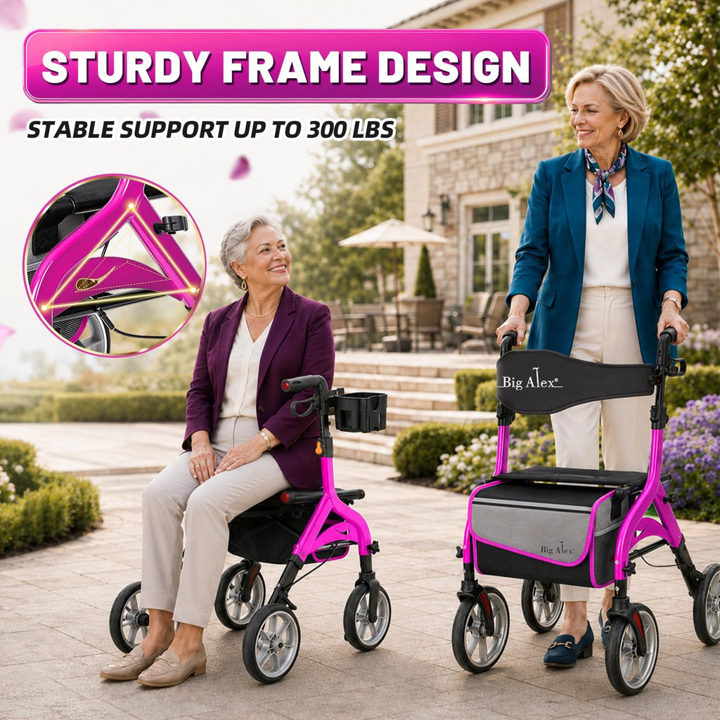 Foldable Lightweight Aluminum Rollator Walker with Seat H568035
