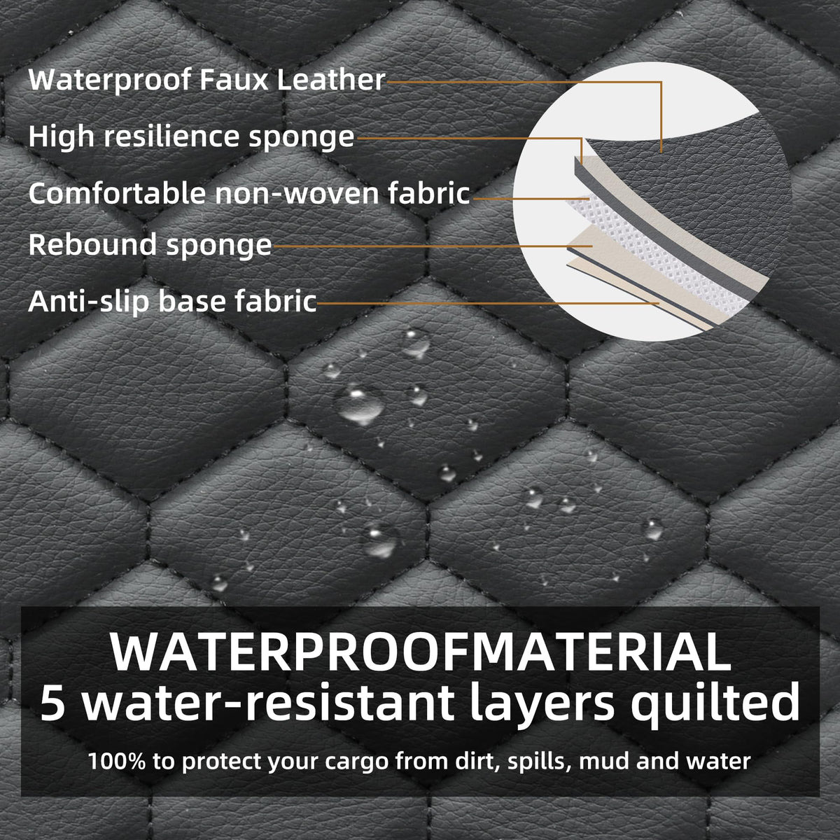 Leather Waterproof Car Seat Cover Full Set Black J95163