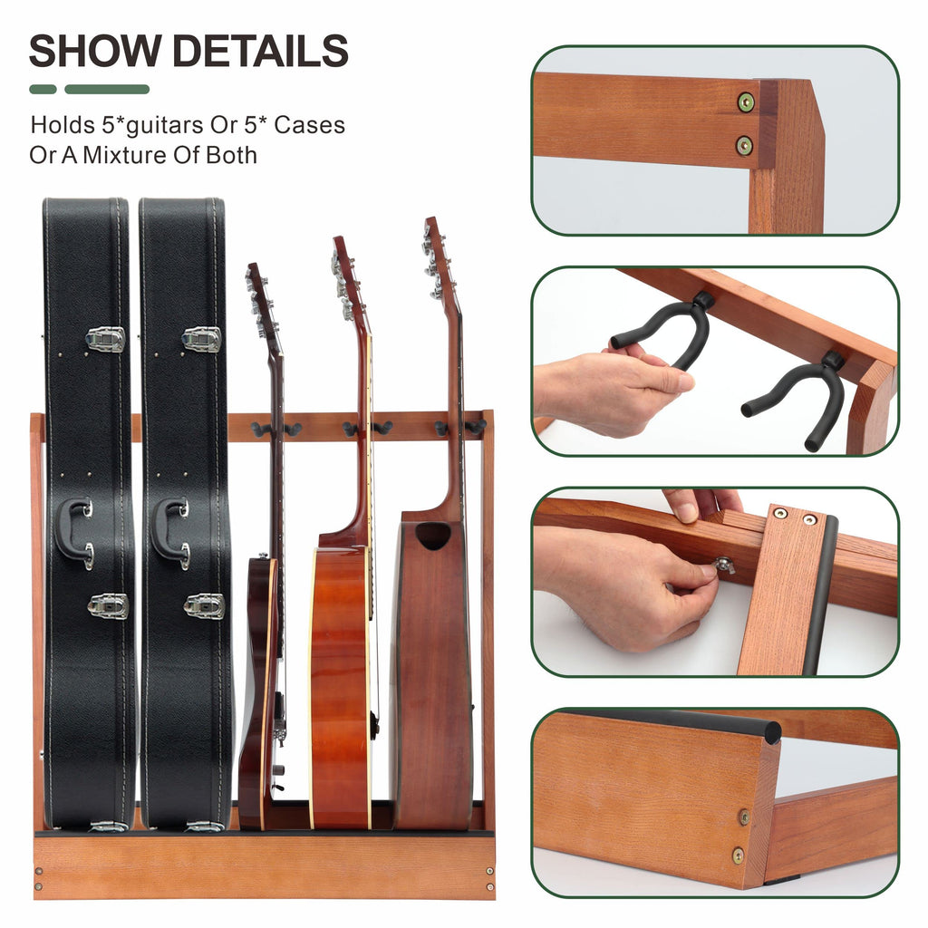 5 Holders Wooden Guitar Stand Floor Rack Q302888