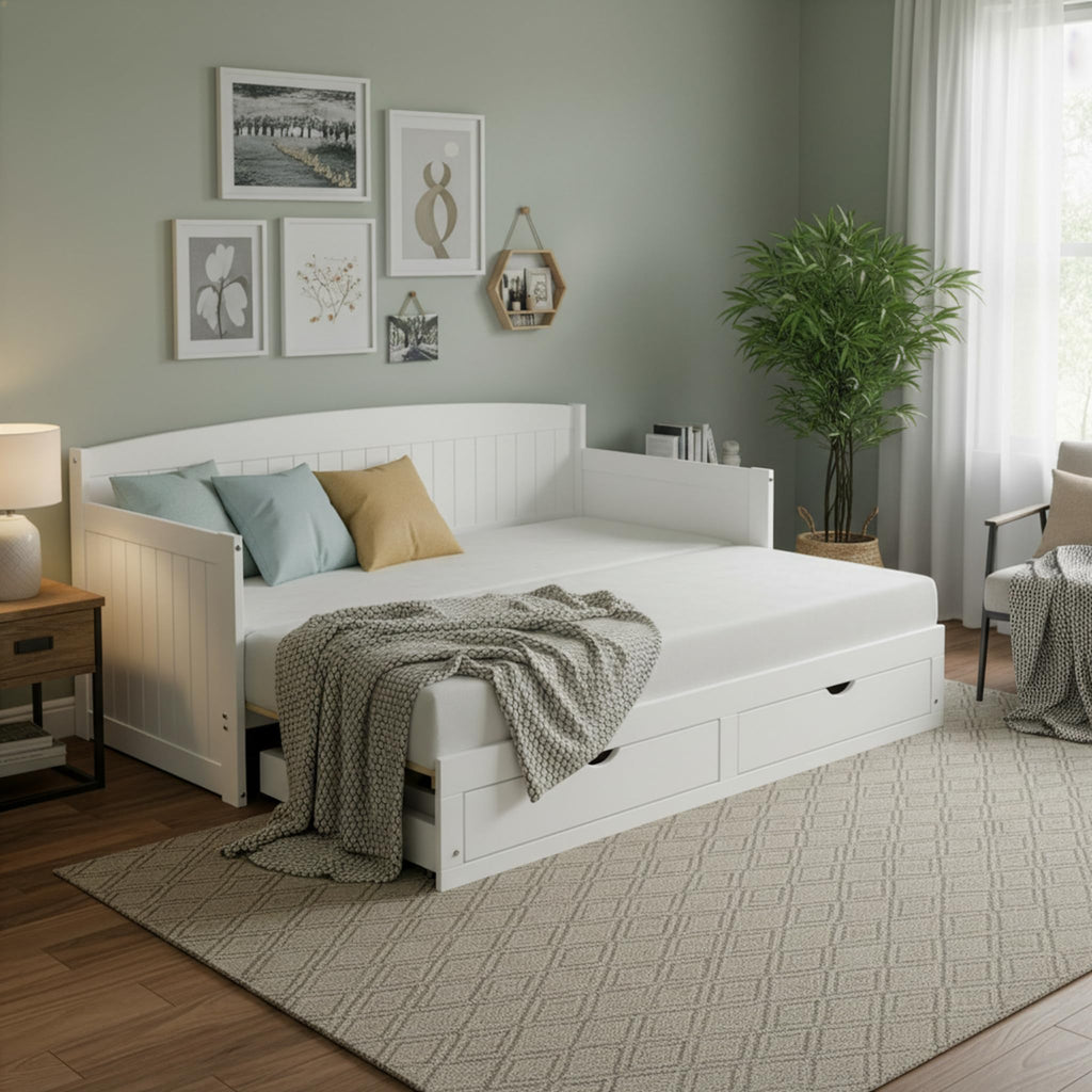 White Extendable Daybed with Trundle Q907
