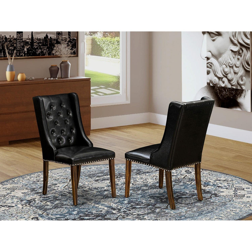 Black Faux Leather Button Tufted Dining Chairs, Set of 2 W7073
