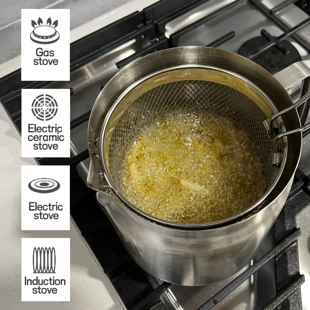 304 Stainless Steel Deep Fryer Pot with Basket and Oil Strainer, 3.5 L H908644