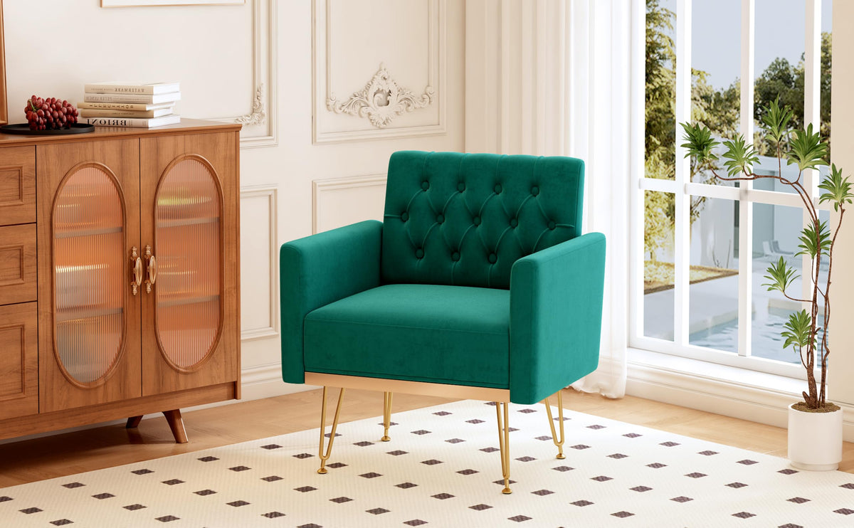 Oversized Velvet Tufted Accent Chair with Gold Legs E256
