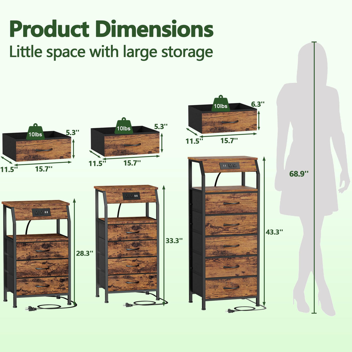 4 Drawer Night Stand with Charging Station U529