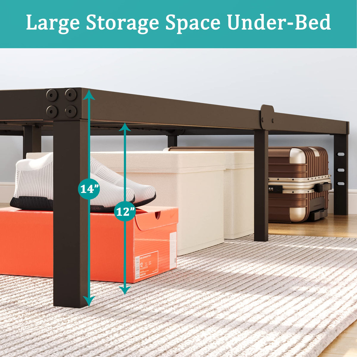 Queen Size 14 Inch Heavy Duty Metal Platform Bed Frame R966939