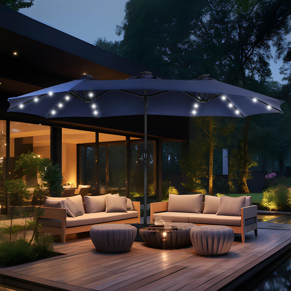 Navy Blue Double-Sided 15ft Patio Umbrella N24523