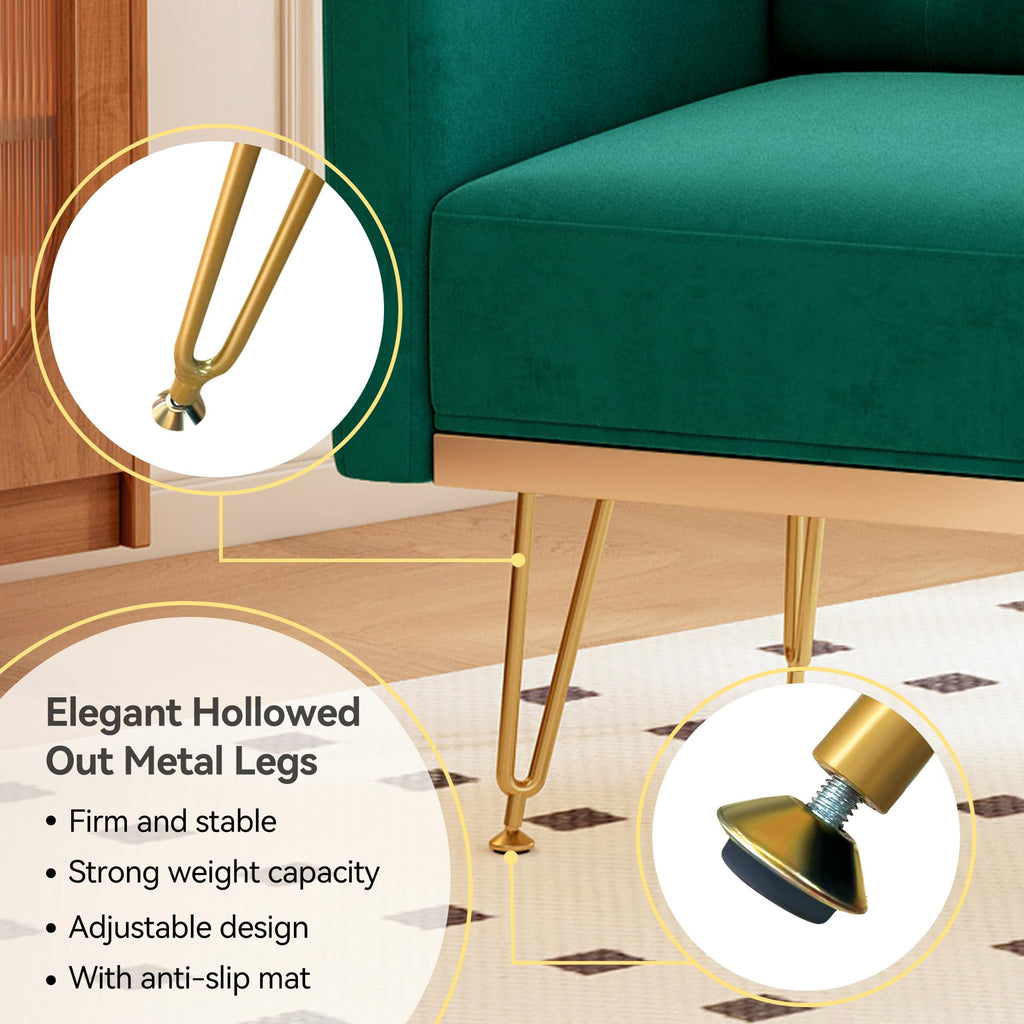 Oversized Velvet Tufted Accent Chair with Gold Legs E256