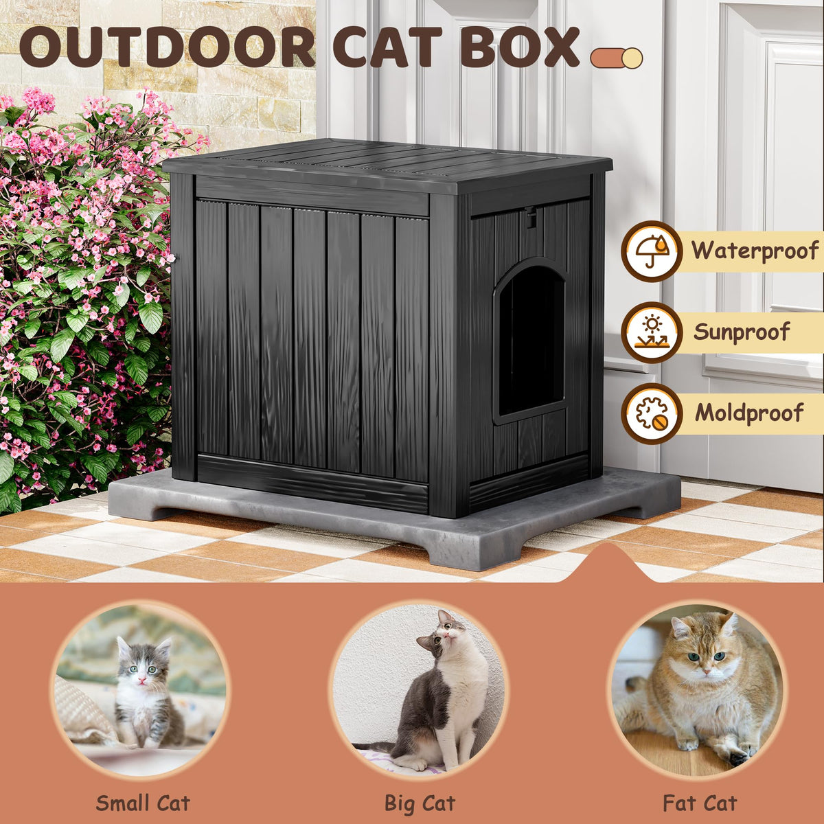 Weatherproof Resin Cat House with Hidden Litter Box S1846