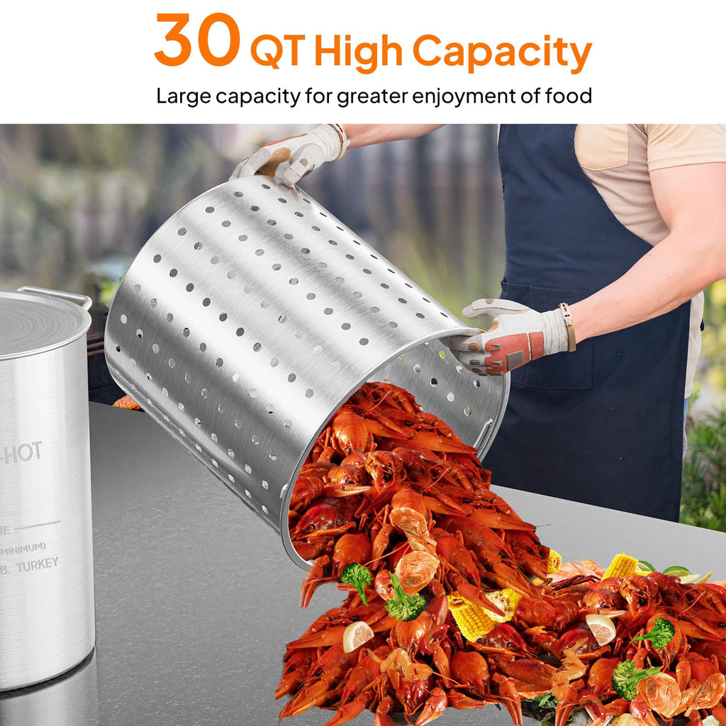 30QT Aluminum Turkey Fryer Pot & Seafood Boil Pot with Strainer Basket S204496