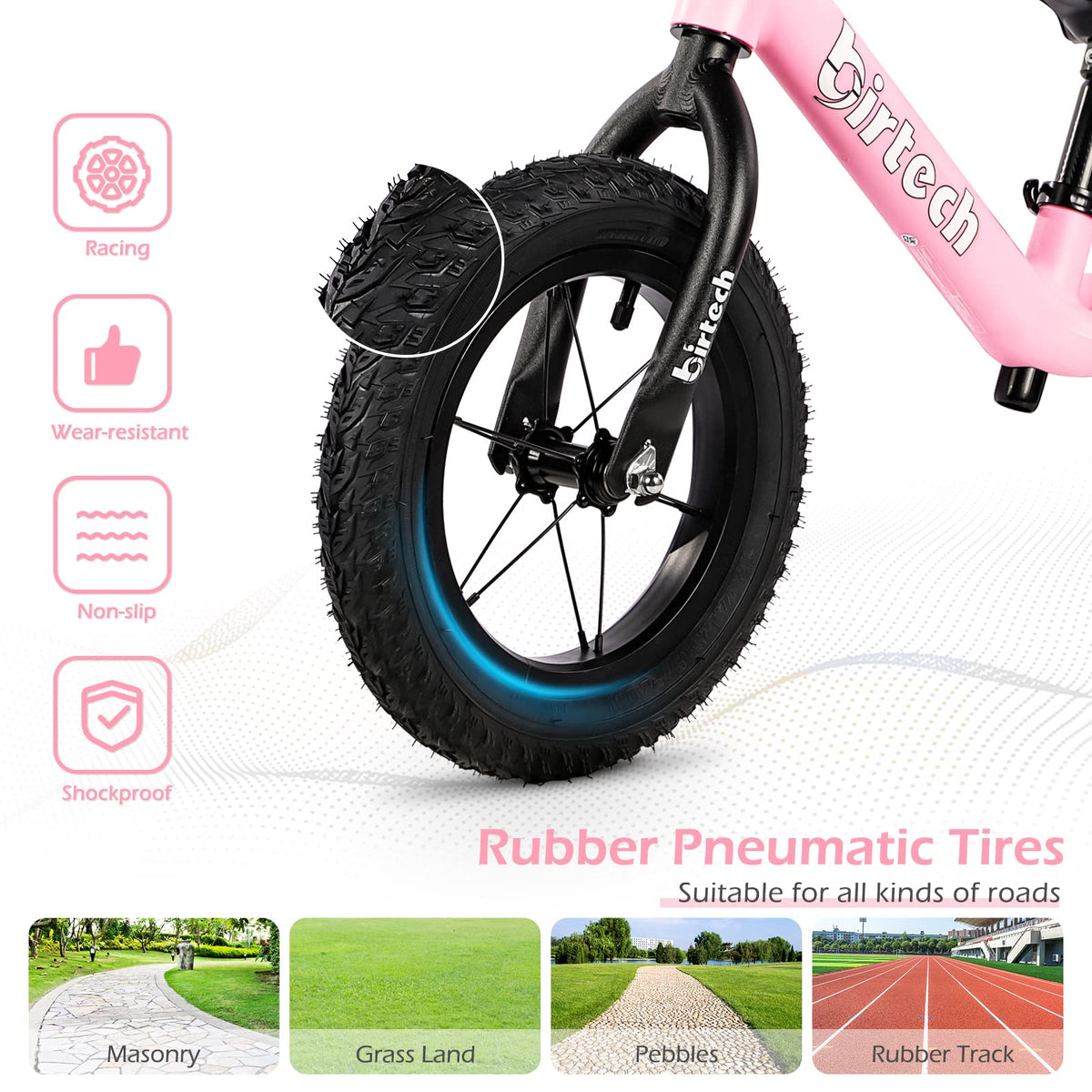 12" No Pedal Balance Bike with Inflatable Rubber Tires W8954