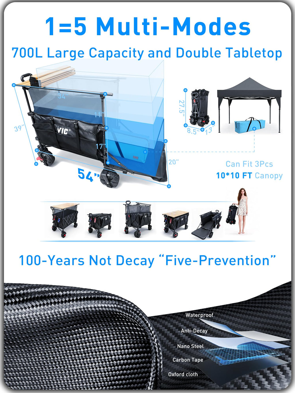 700L Double Tabletop Wagon with Big Wheel C8522