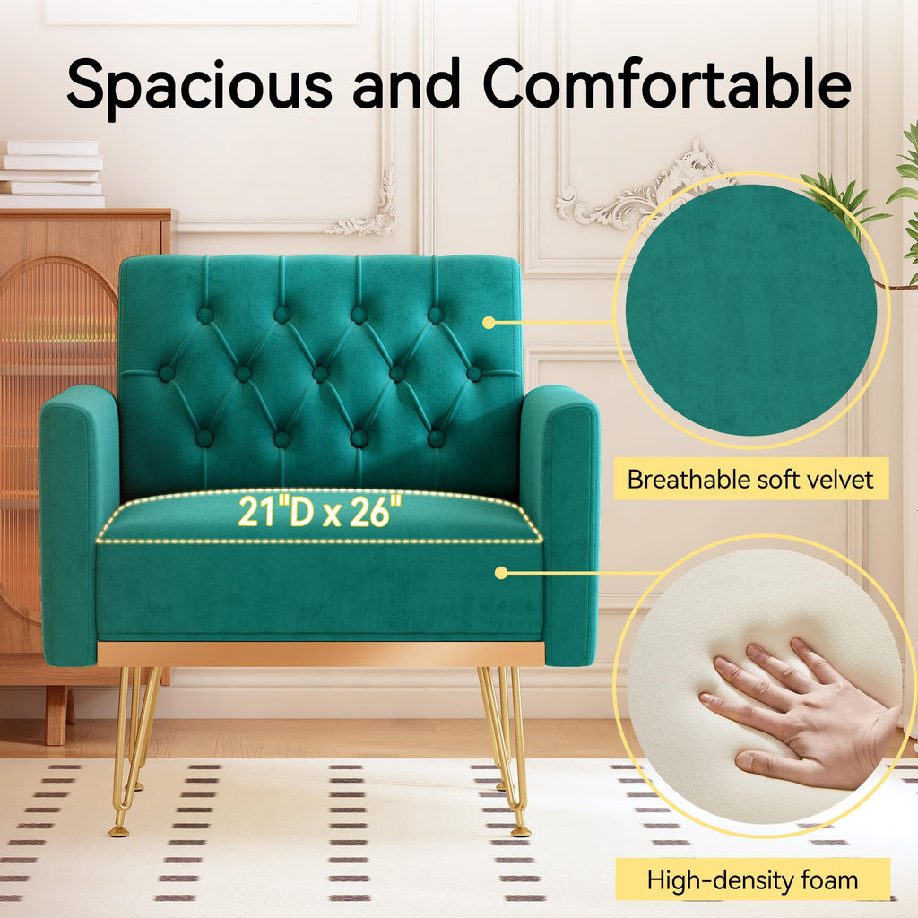 Oversized Velvet Tufted Accent Chair with Gold Legs E256