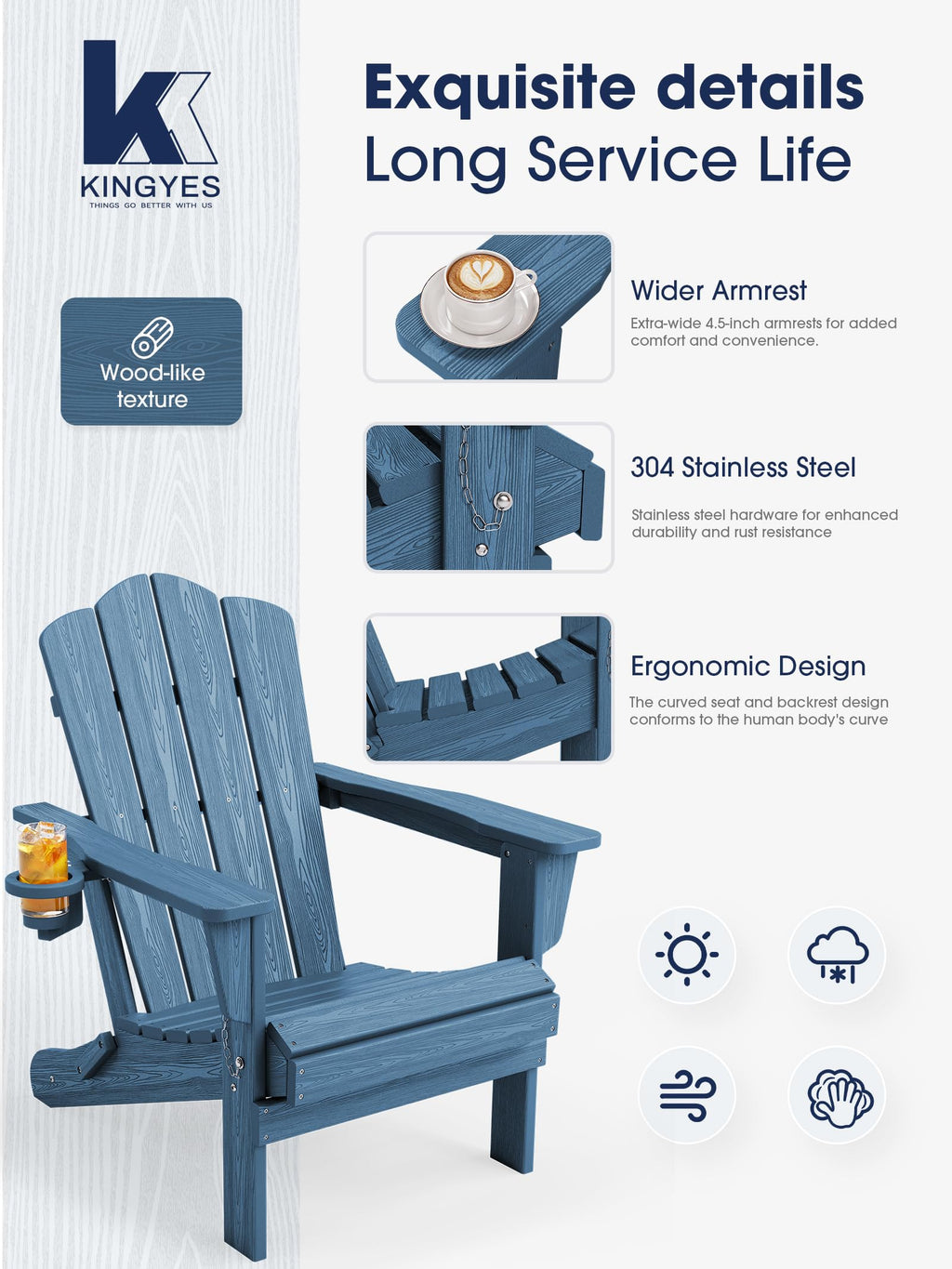 Folding Adirondack Chair Set of 2 with Cup Holder H602