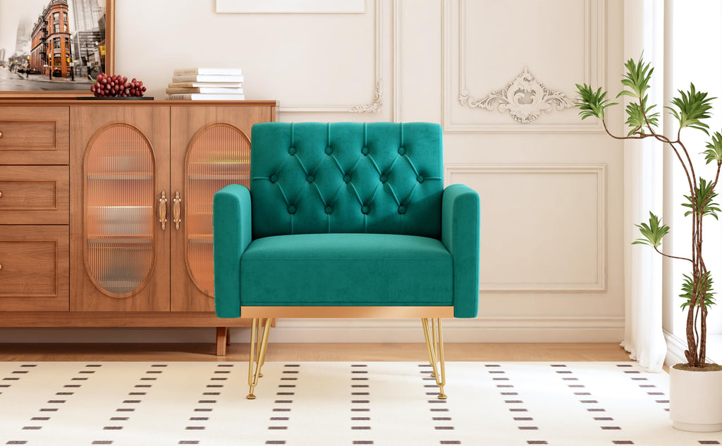 Oversized Velvet Tufted Accent Chair with Gold Legs E256
