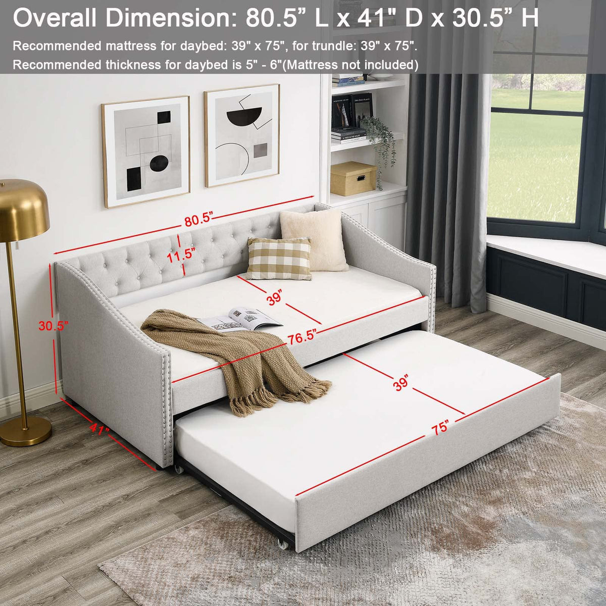 Velvet Upholstered Twin Size Daybed with Trundle Y2980