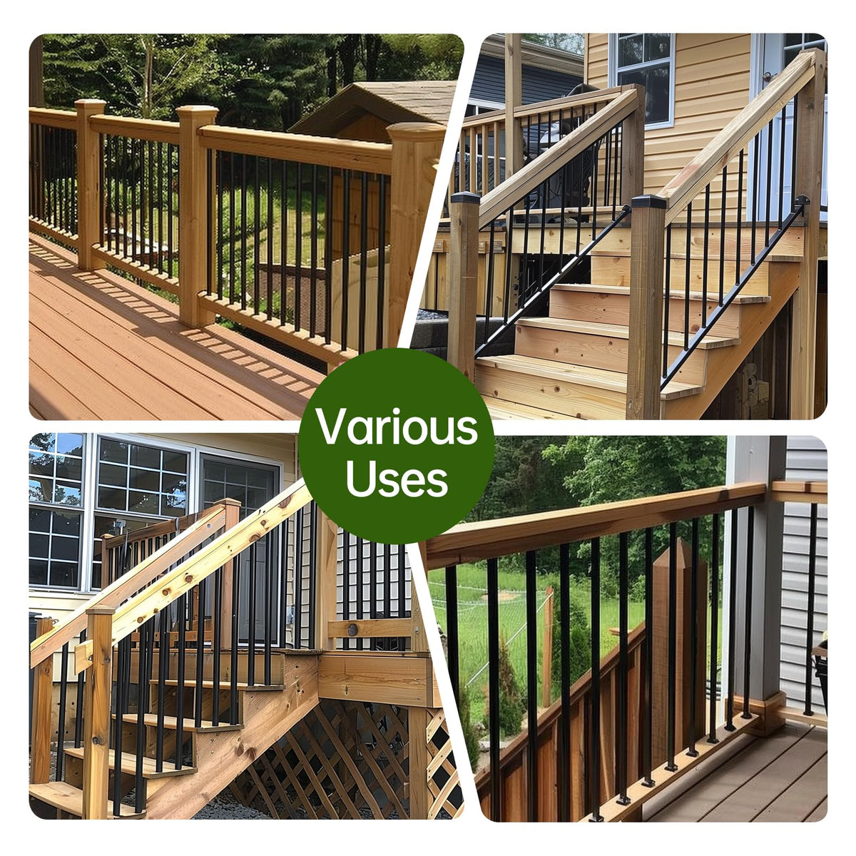 32"-100Pack Aluminum Deck Balusters Hollow Round Deck Railing Spindles Matte Coated Black C468566