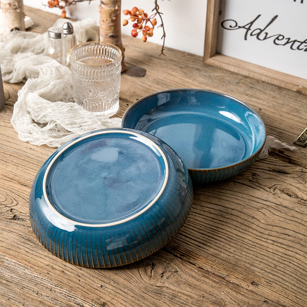 4 Pcs 35 Ounces 8.5 Inch Porcelain Pasta Bowls Blue J4214