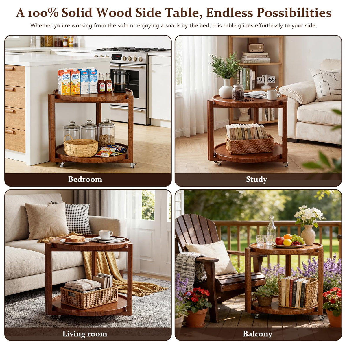 Rolling Side Table with Wheels A3684