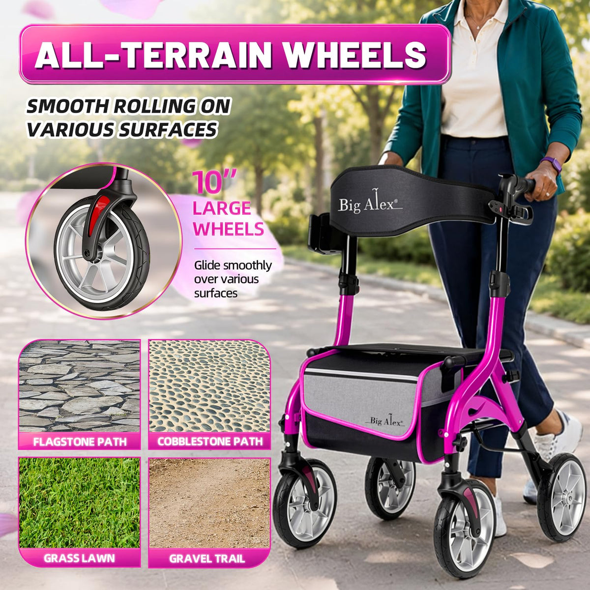 Foldable Lightweight Aluminum Rollator Walker with Seat H568035