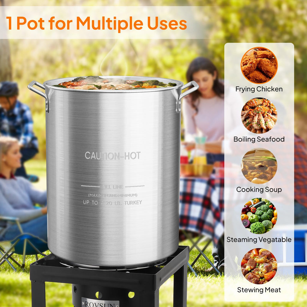 30QT Aluminum Turkey Fryer Pot & Seafood Boil Pot with Strainer Basket S204496