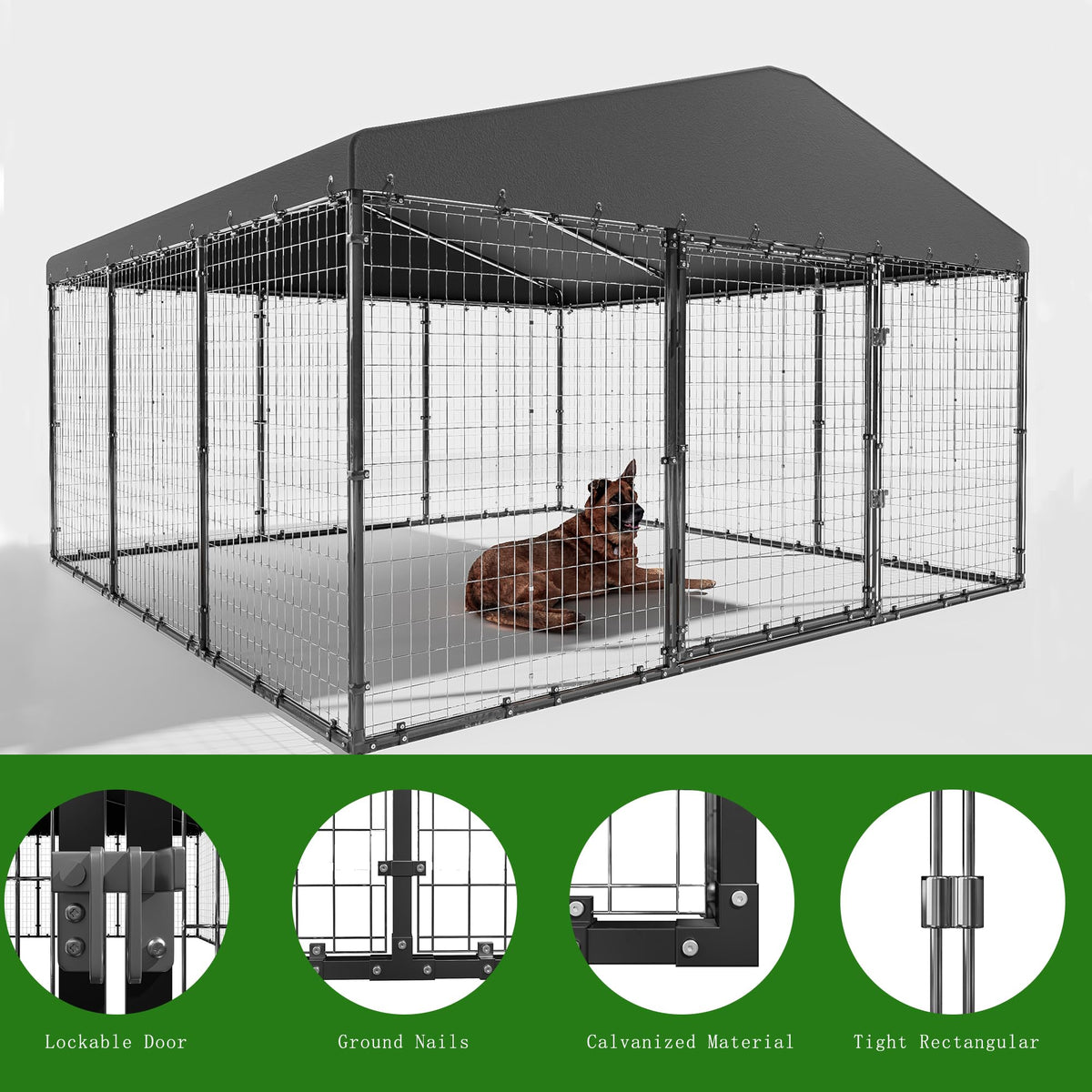 10x10x6 FT Heavy Duty Dog Kennel with Roof W502018