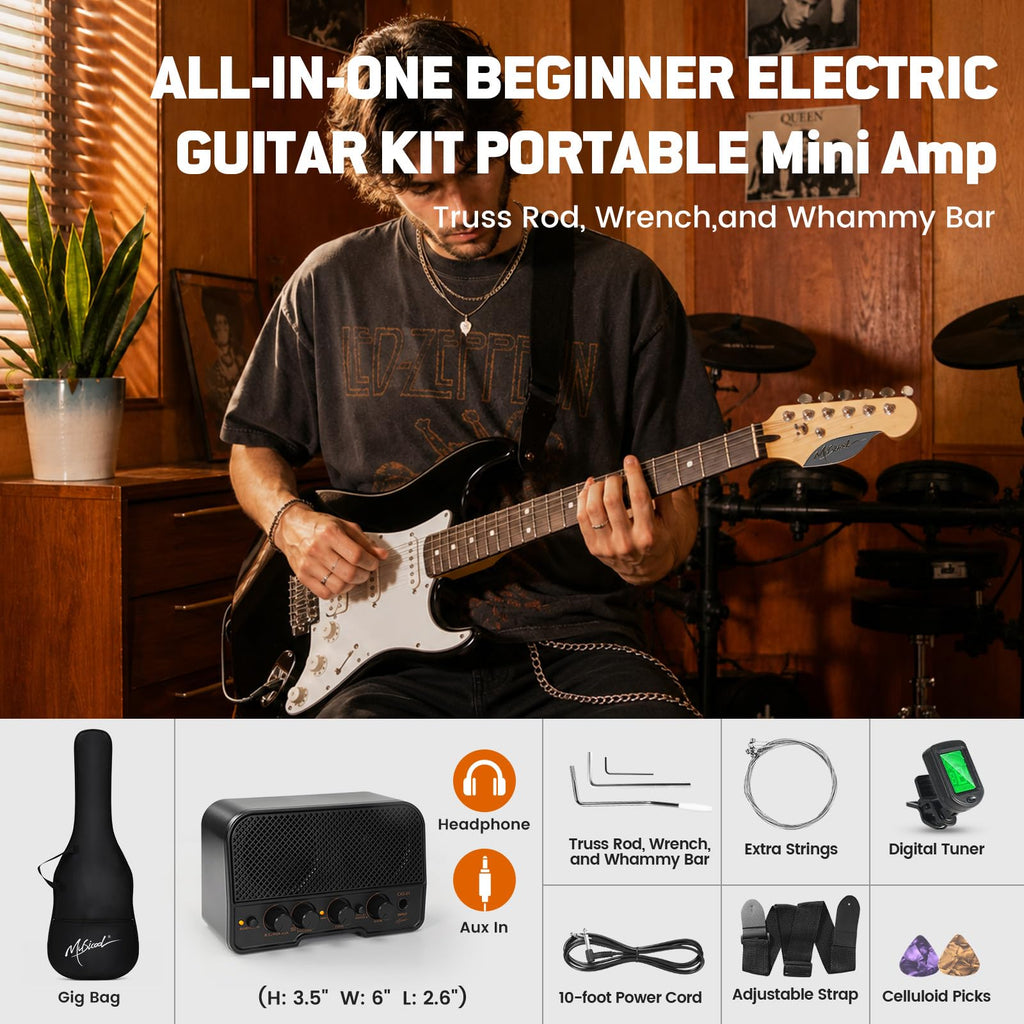 39" Beginner Electric Guitar Starter Kit with Amp Black R2692
