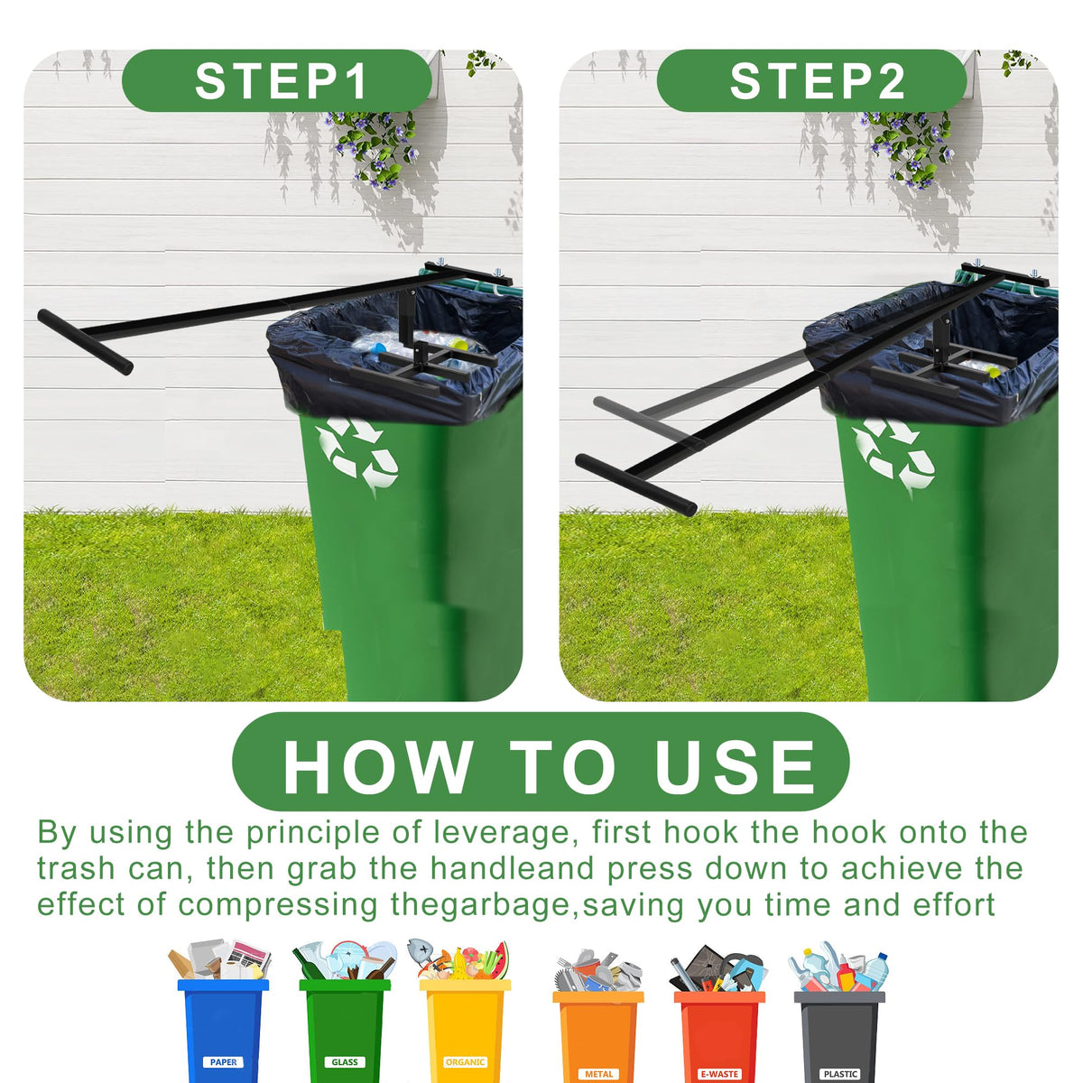Black Manual Trash Compactor Adjustable Handle B817719