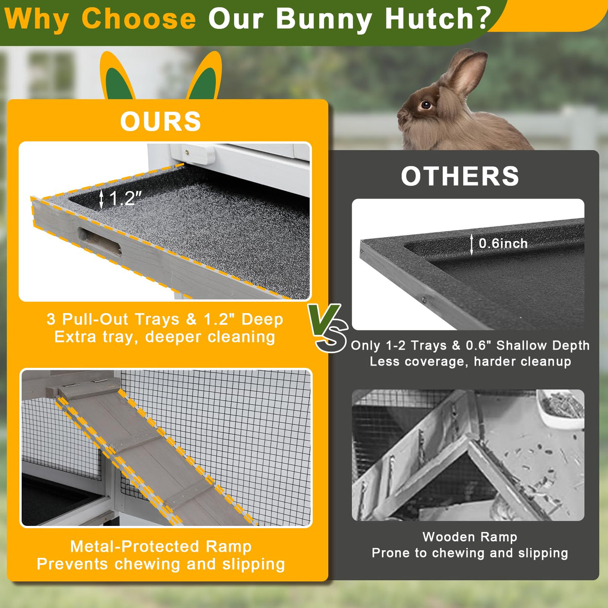 Large Rabbit Hutch with Run 2-Story Bunny Cage 6 Wheels G619332