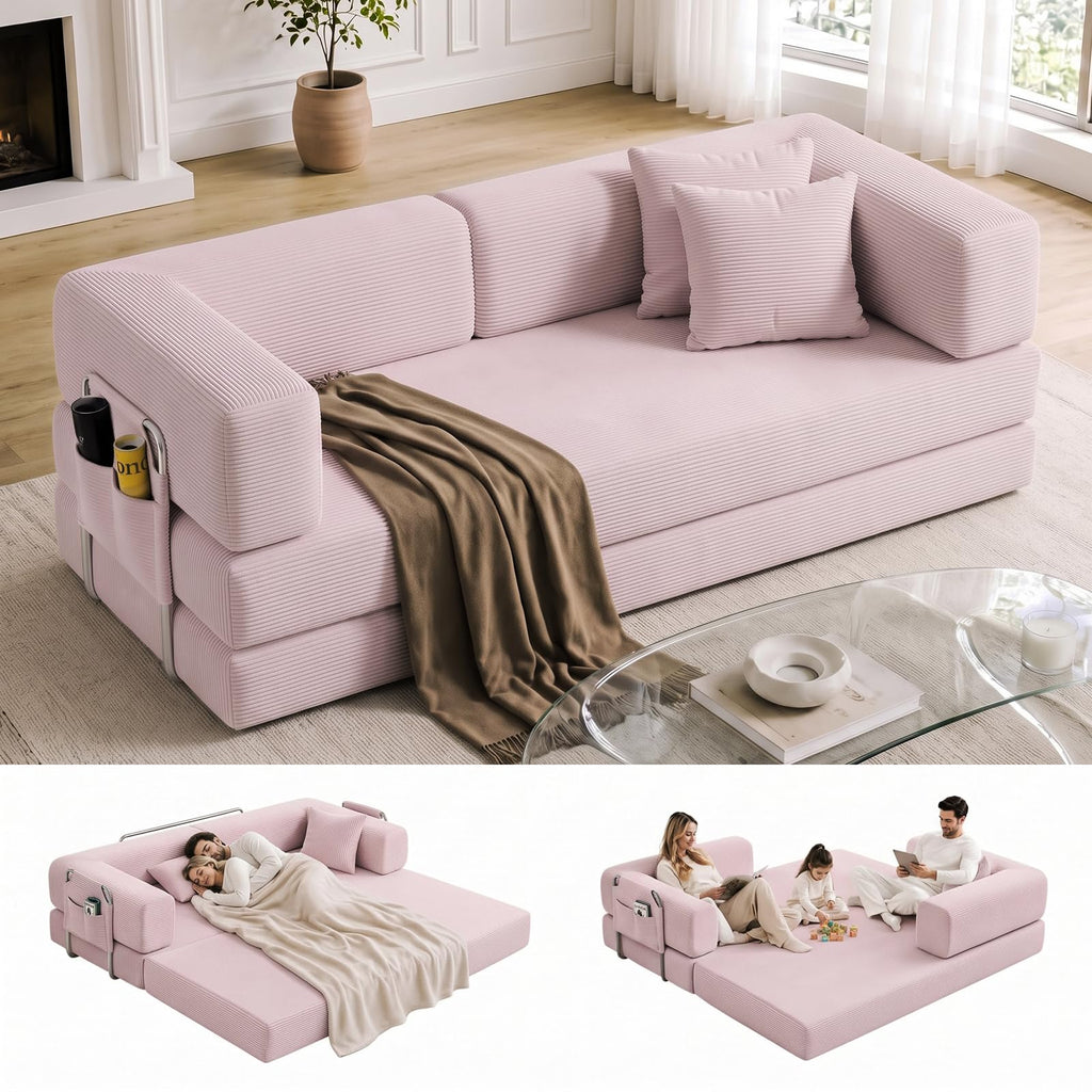 Folding Convertible Corduroy Sofa Bed King Size I138476