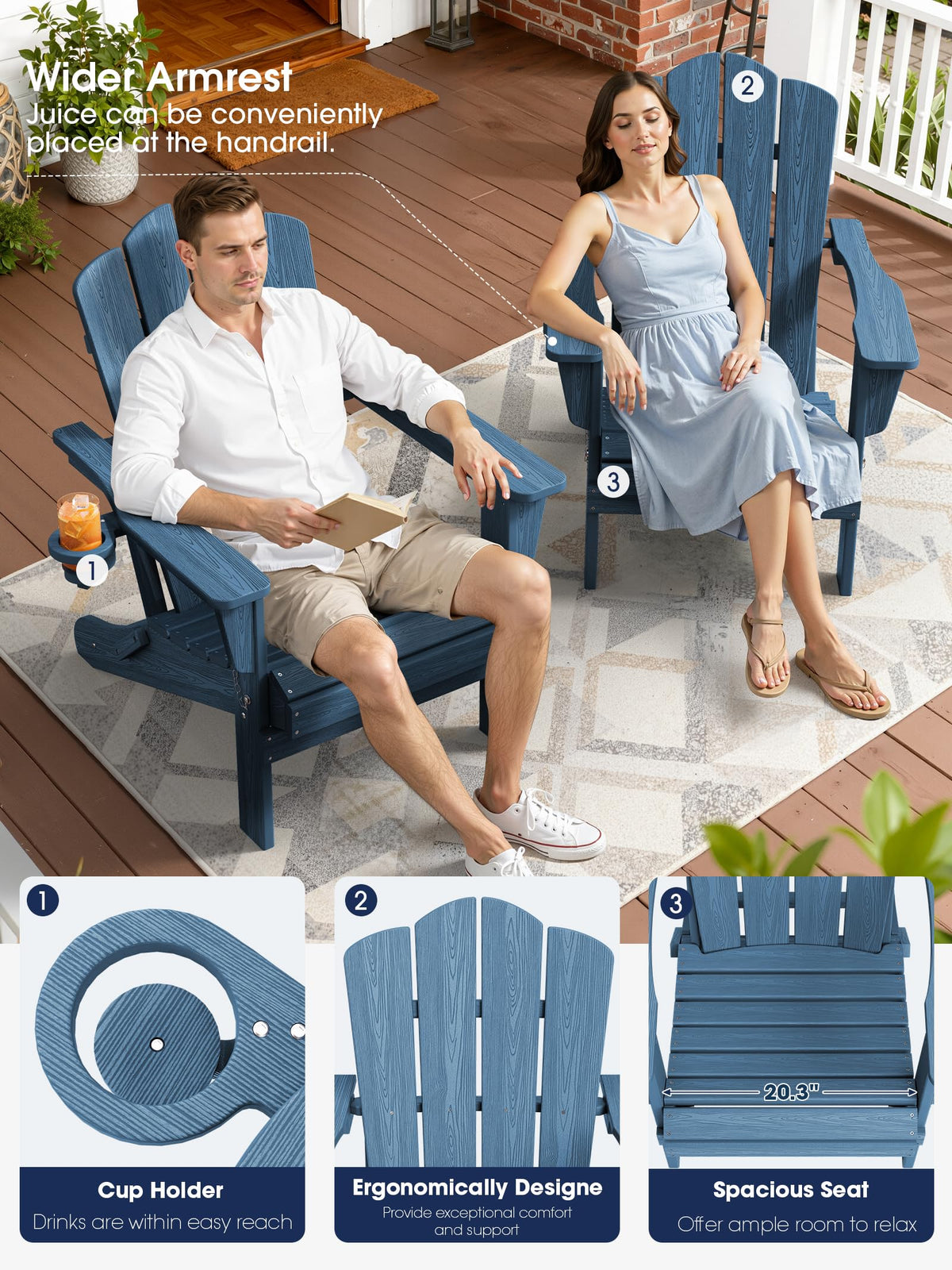 Folding Adirondack Chair Set of 2 with Cup Holder H602