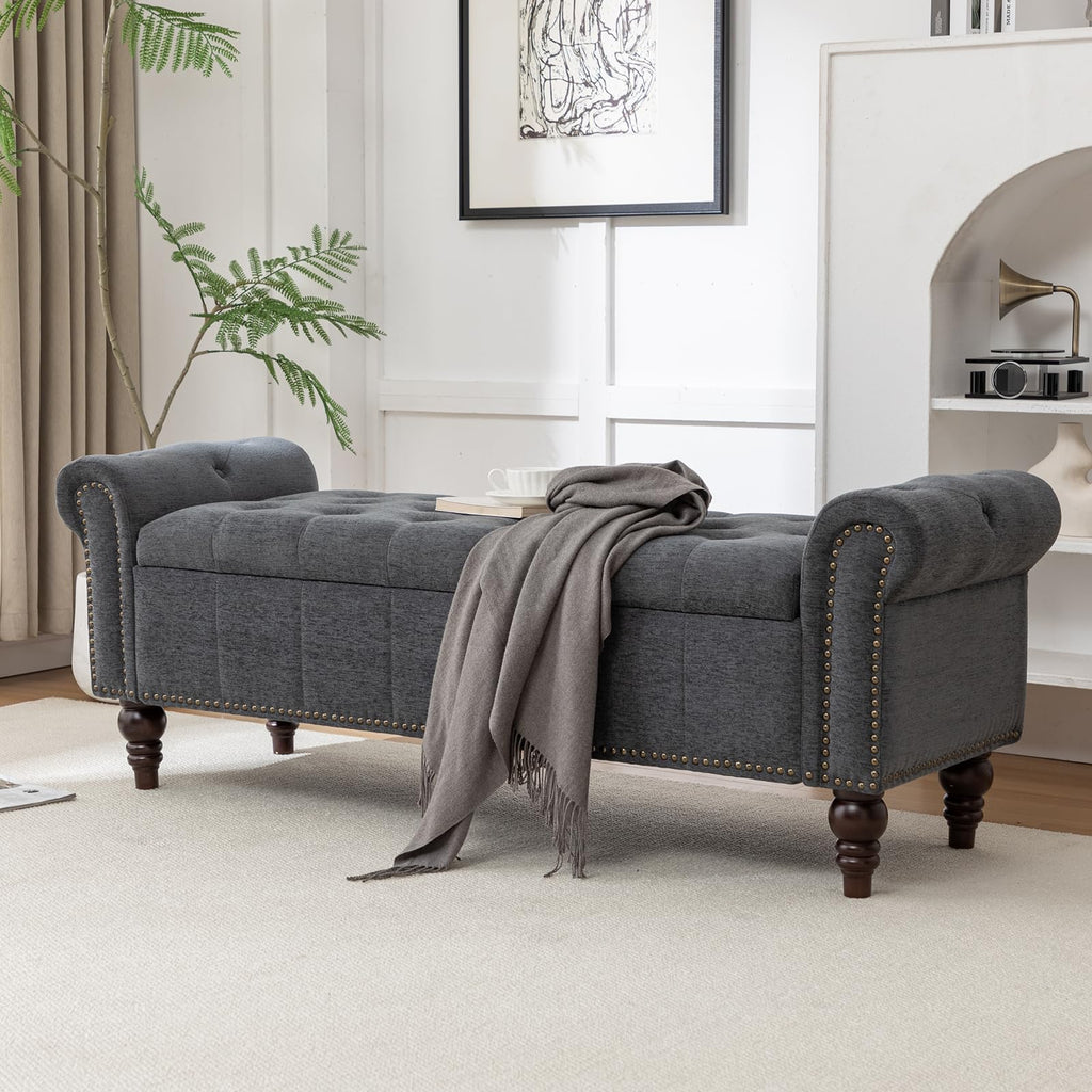 58" Chenille Storage Bench F510370