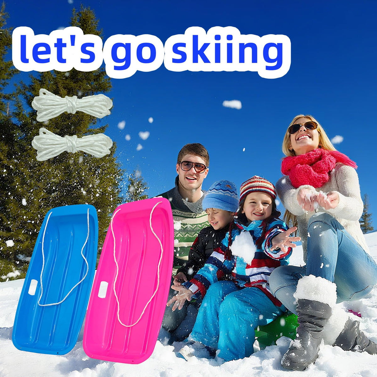 35 Inch 2-Person Plastic Snow Sled with Pull Rope I56436