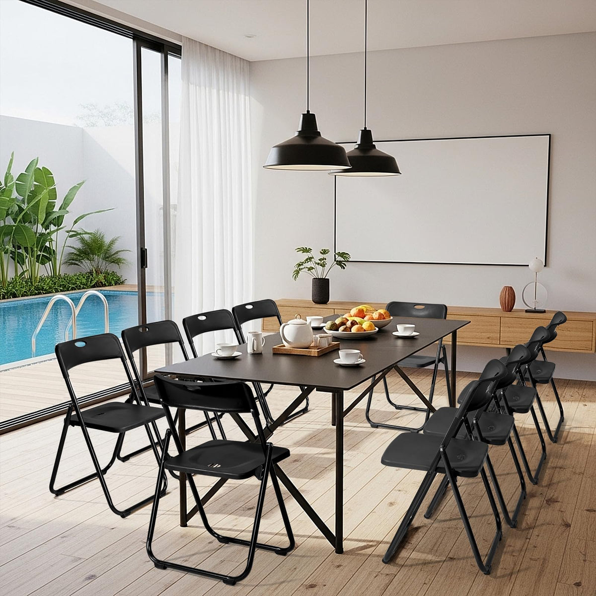10 PCS Black Plastic Folding Chair T198422