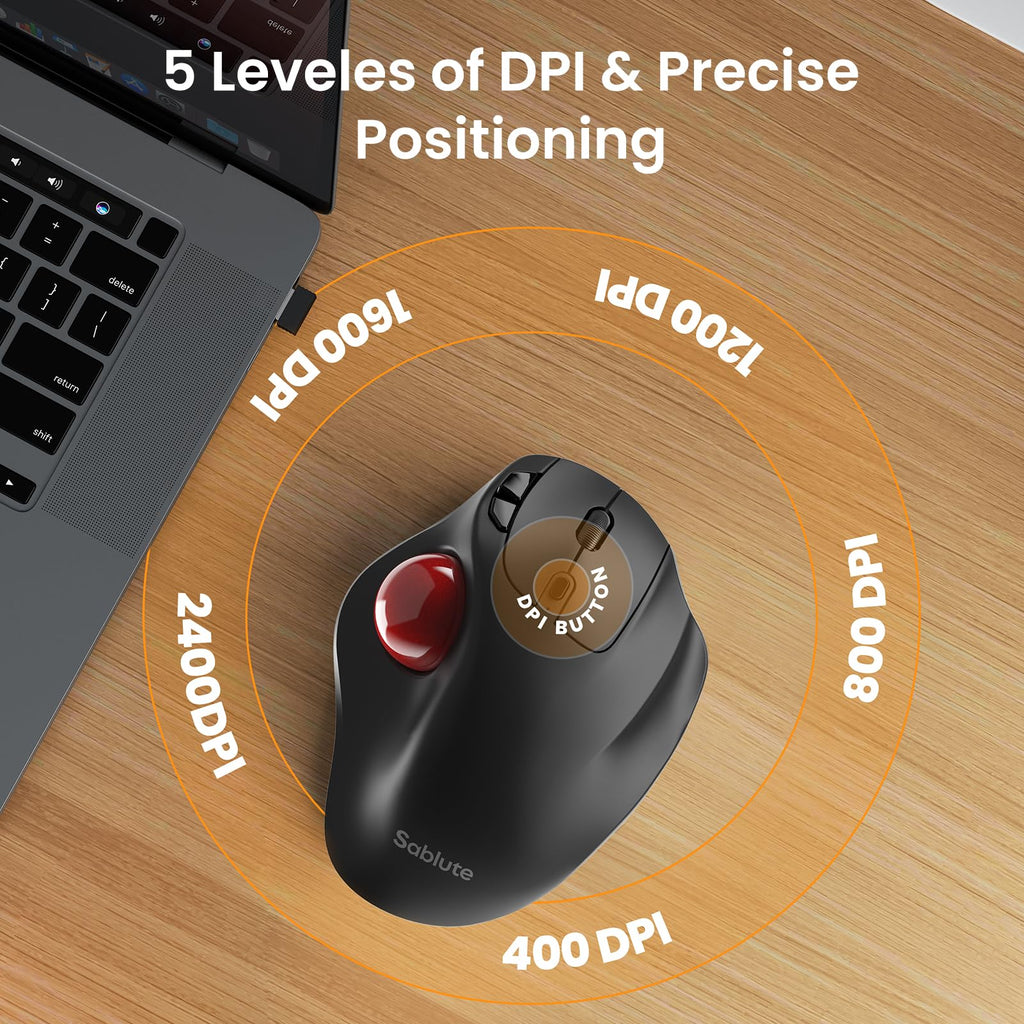 Wireless Rechargeable Thumb Control Trackball Mouse F9692