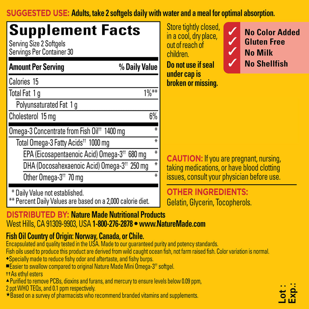 Fish Oil Omega 3 1400 mg Minis 60 Softgels I785244