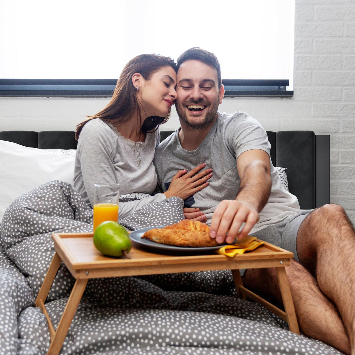 Full Size Metal Platform Bed Frame with Velvet Black Headboard and Footboard U6013
