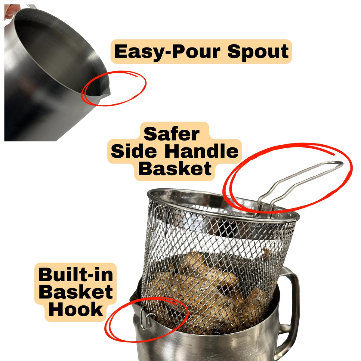 304 Stainless Steel Deep Fryer Pot with Basket and Oil Strainer, 3.5 L H908644