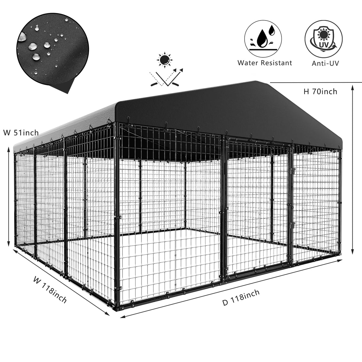 10x10x6 FT Heavy Duty Dog Kennel with Roof W502018