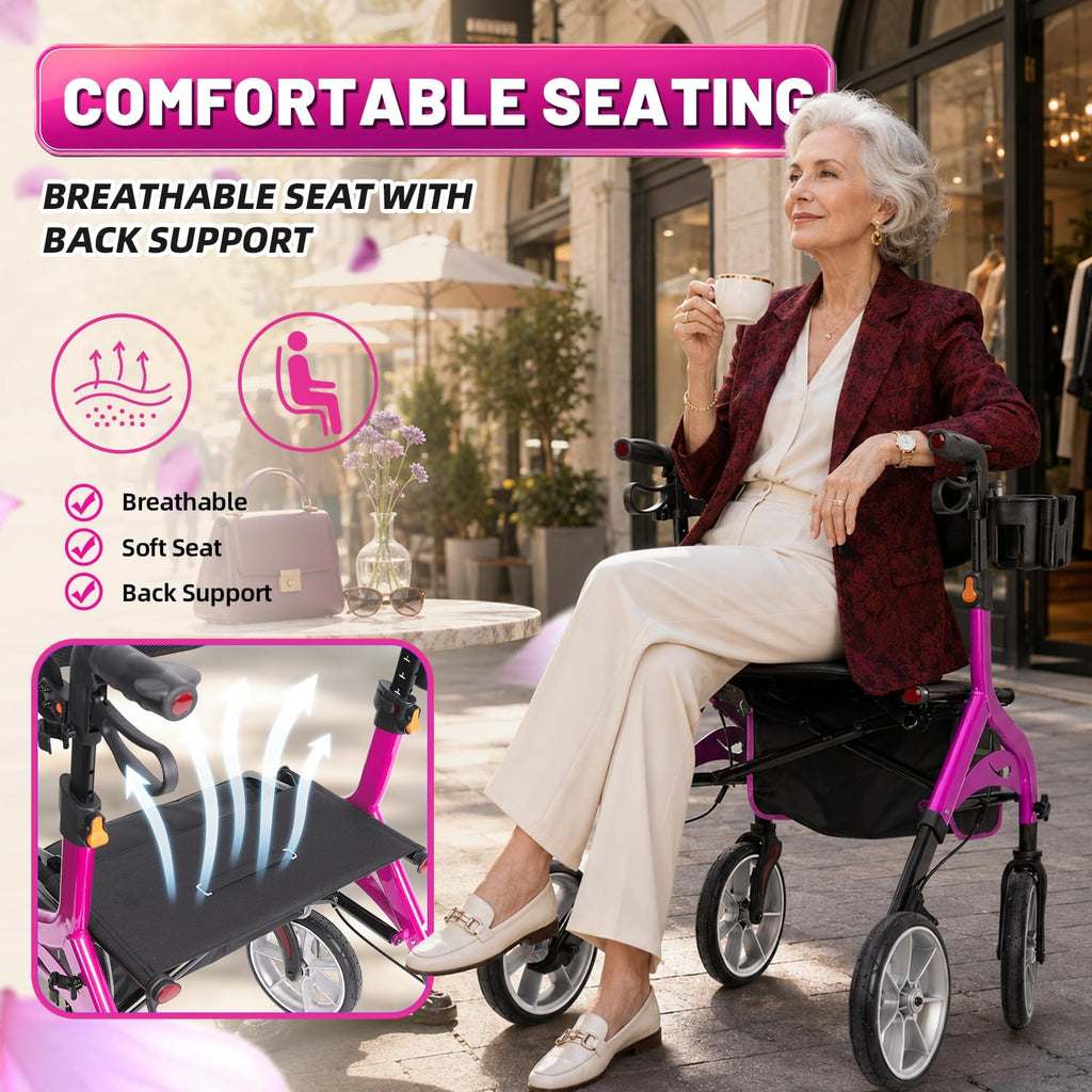 Foldable Lightweight Aluminum Rollator Walker with Seat H568035
