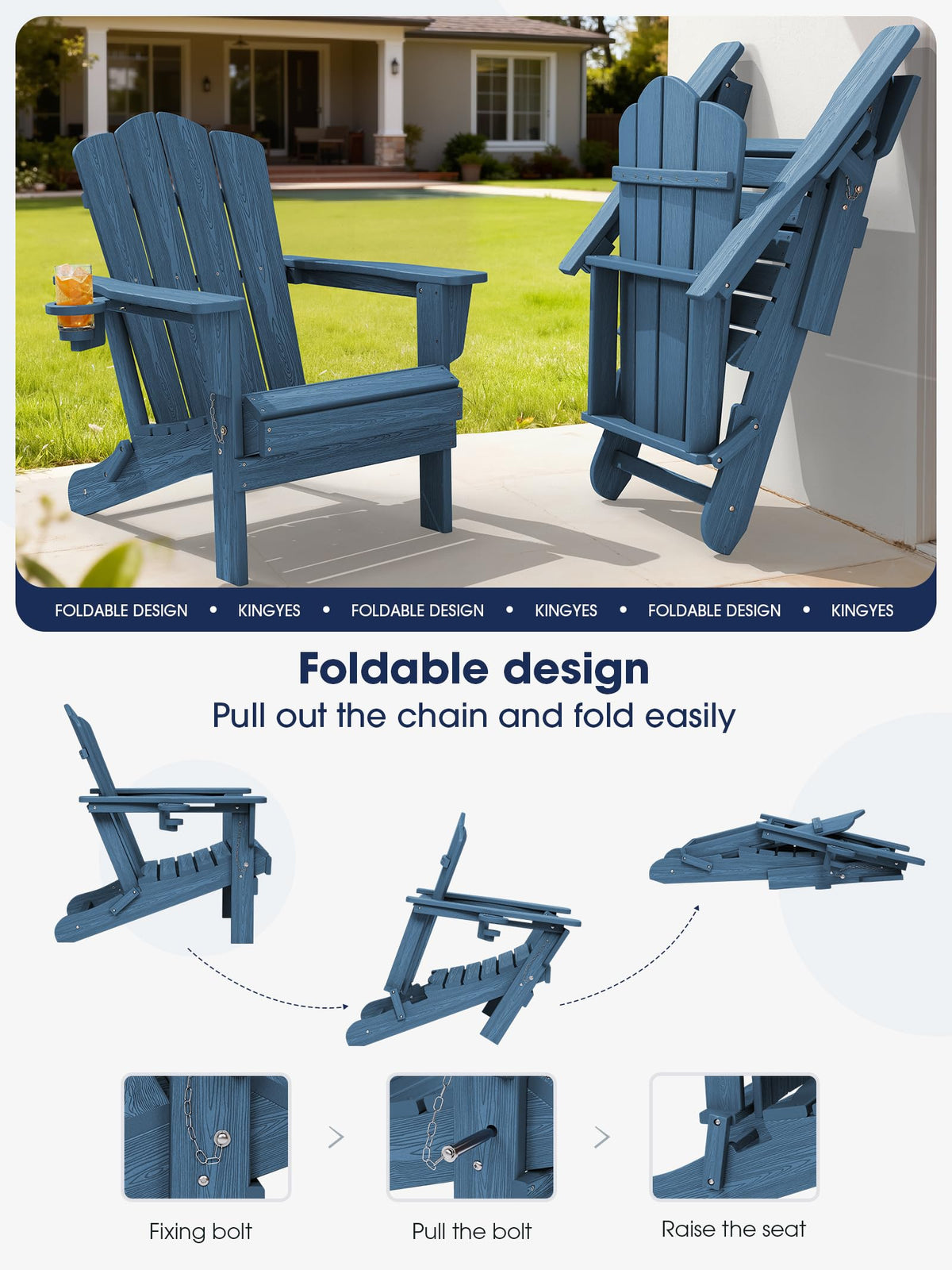 Folding Adirondack Chair Set of 2 with Cup Holder H602