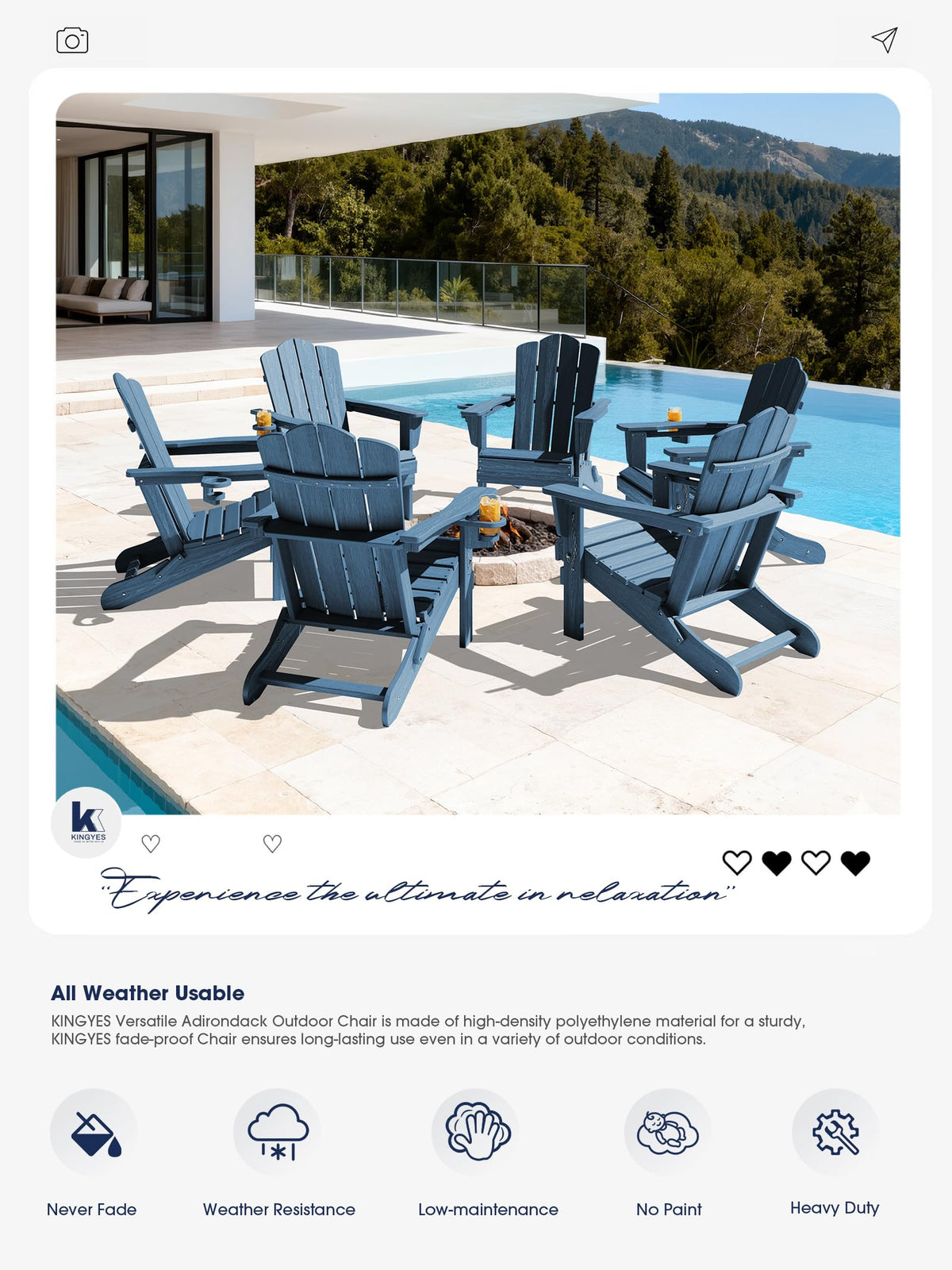 Folding Adirondack Chair Set of 2 with Cup Holder H602