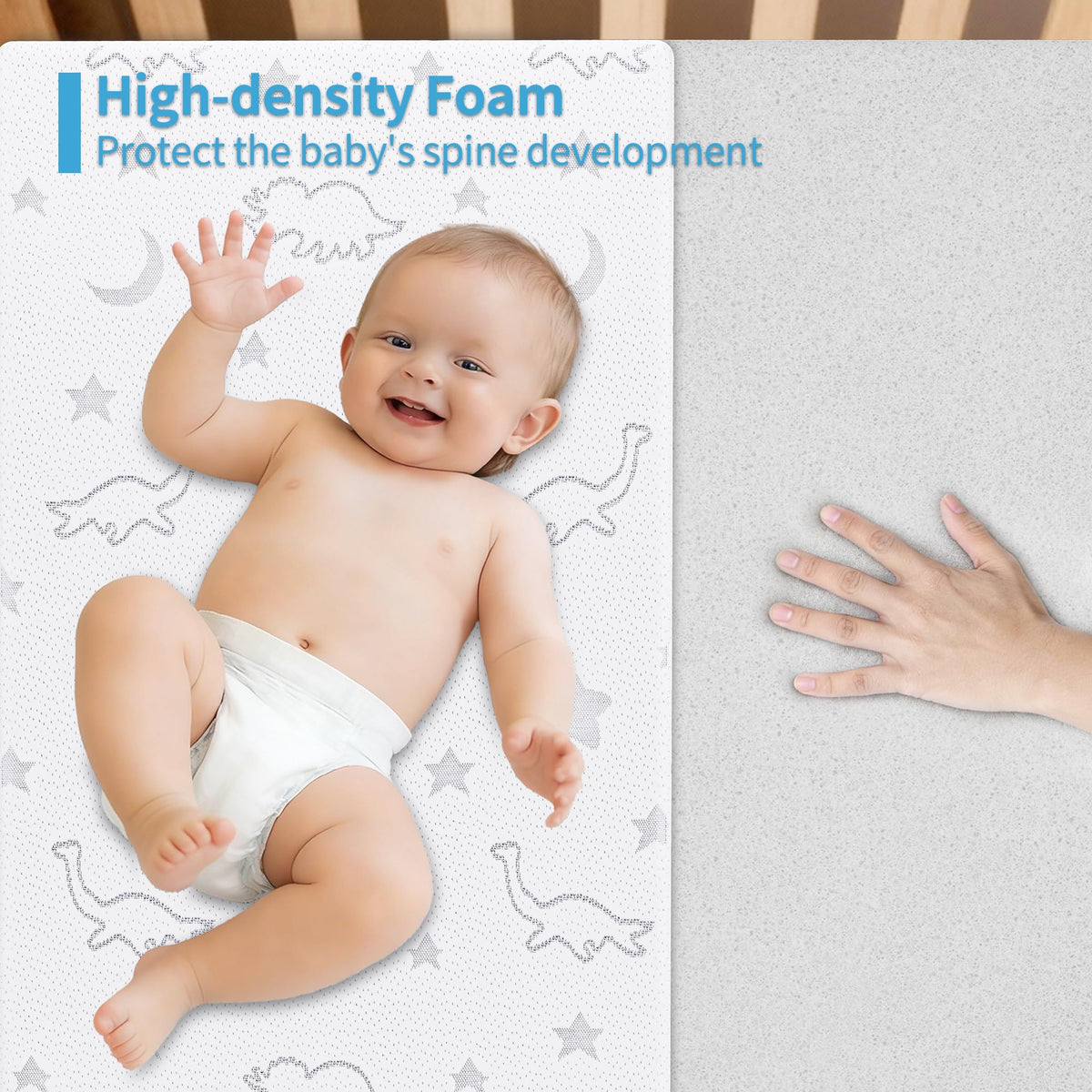 2" High Density Foam Crib Mattress Topper with Waterproof Washable Cover H788