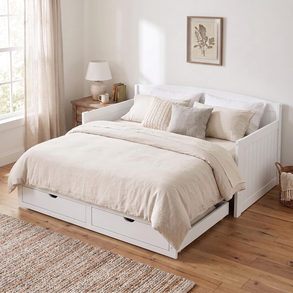 White Extendable Daybed with Trundle Q907