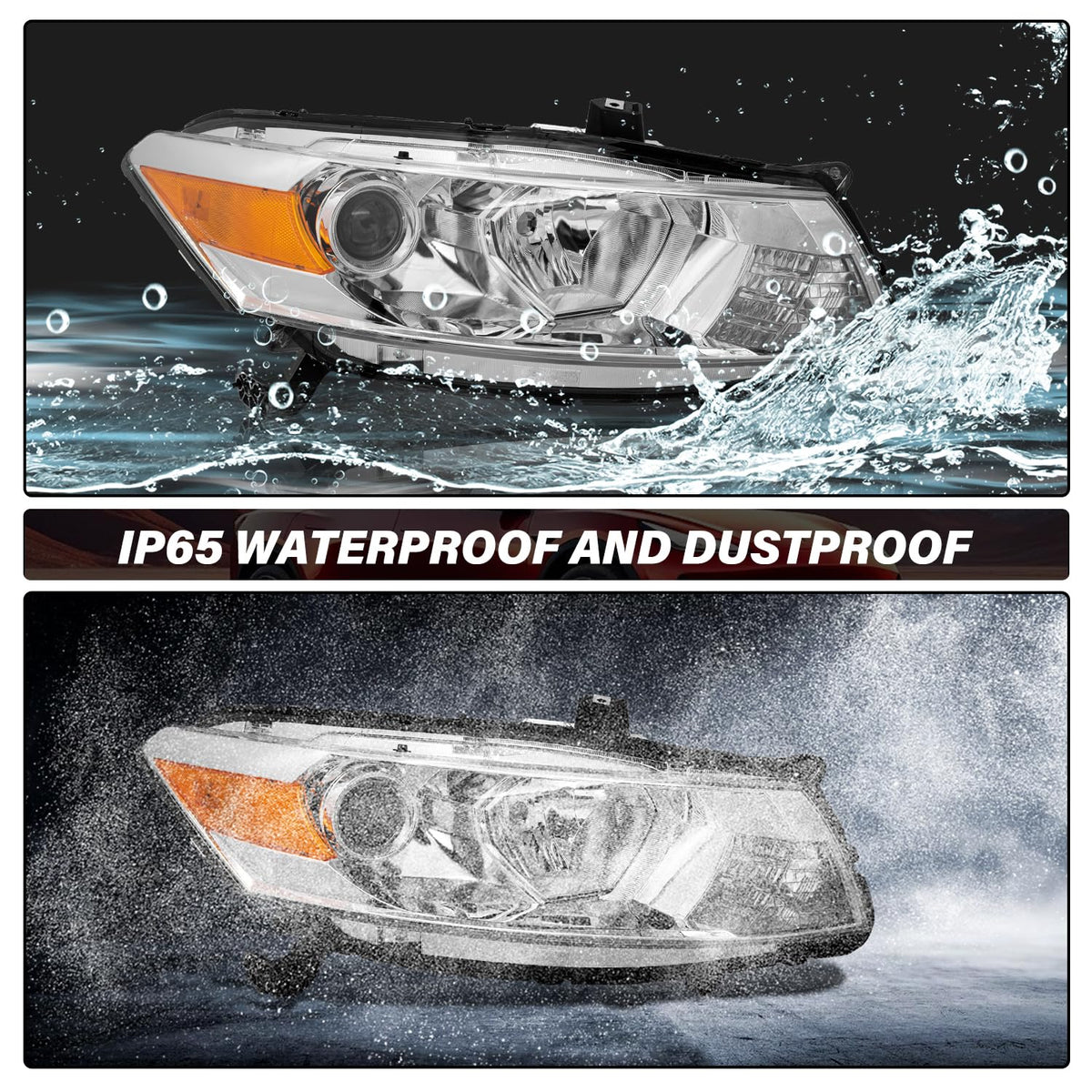 Headlight Assembly Replacement Chrome Housing with Amber Reflector E5648
