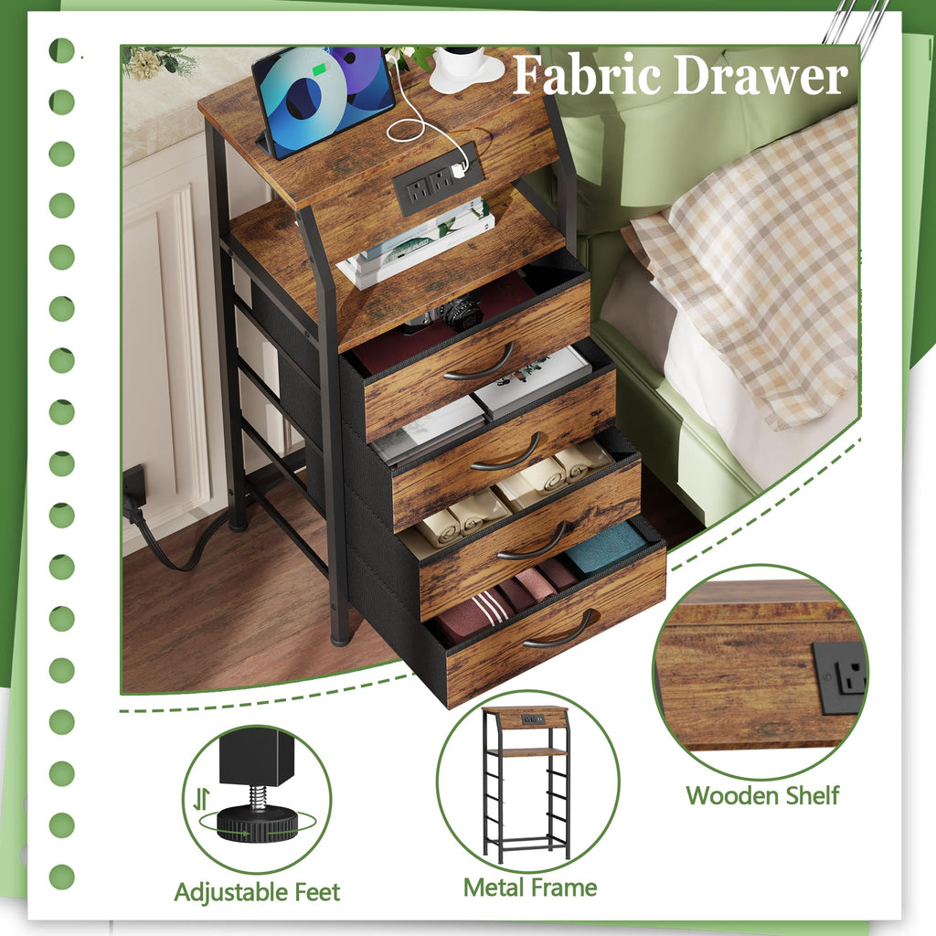 4 Drawer Night Stand with Charging Station U529