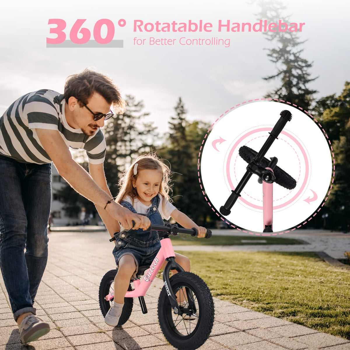 12" No Pedal Balance Bike with Inflatable Rubber Tires W8954