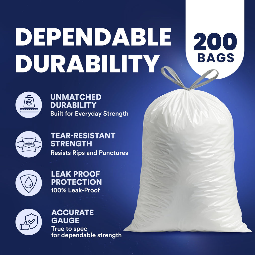 8 Gallon White Drawstring Trash Bags 200 Count N1106